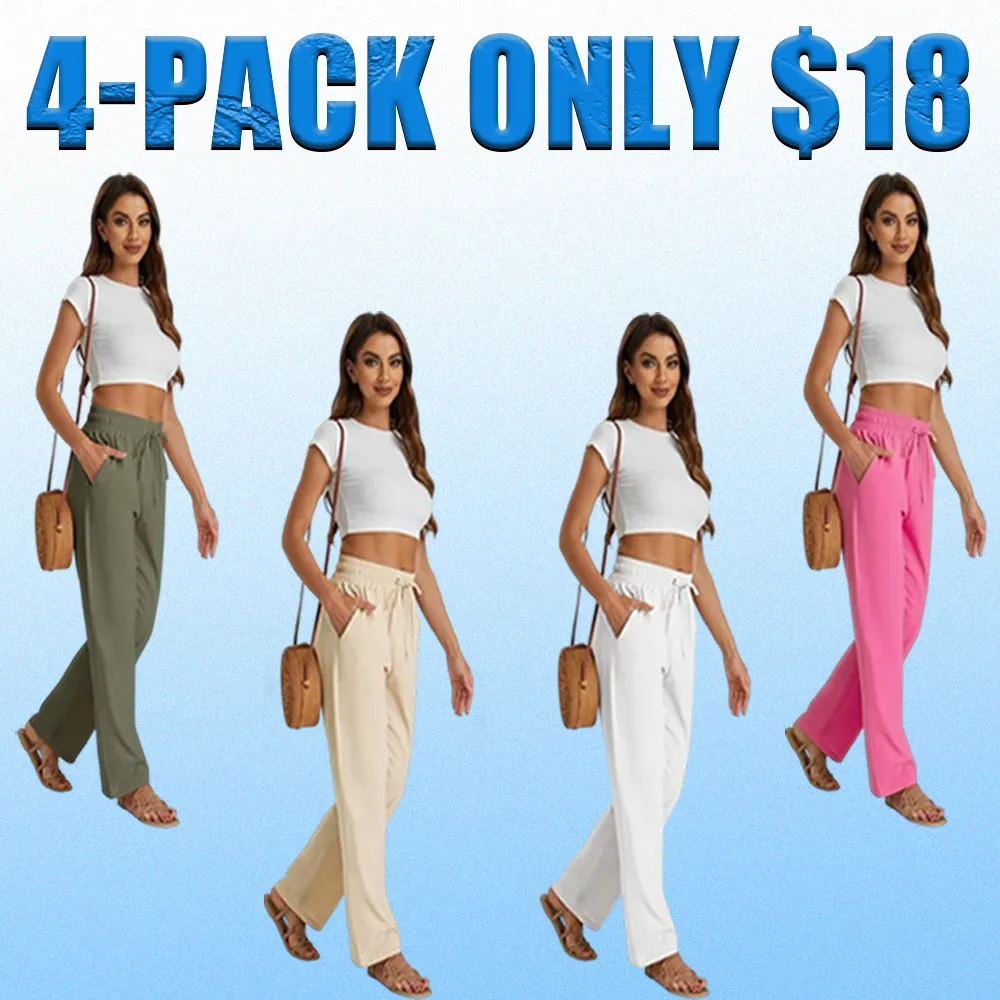 Women’s High Waist Linen Drawstring Pants – Casual Loose Fit with Pockets