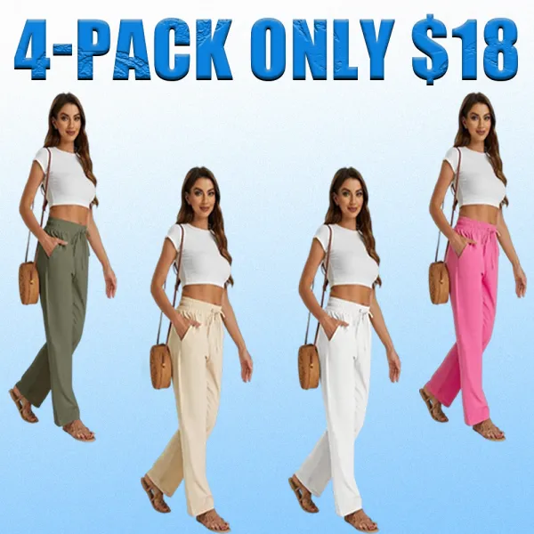 Women’s High Waist Linen Drawstring Pants – Casual Loose Fit with Pockets