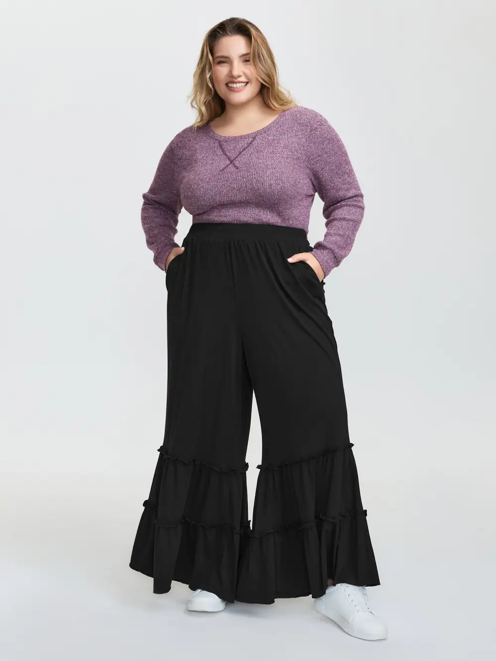 Stretchy Ruffled Hem Tiered Pants