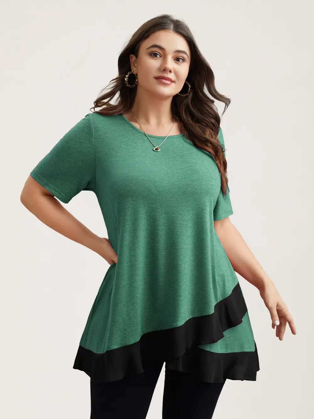 Color Contrast Overlap Hem Flared Top