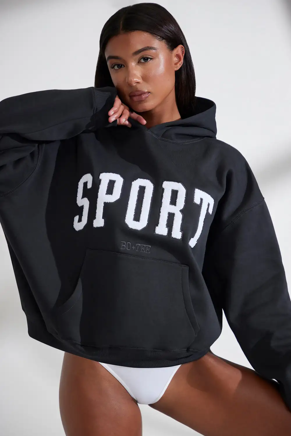 Varsity - Oversized Hooded Sweatshirt in Black