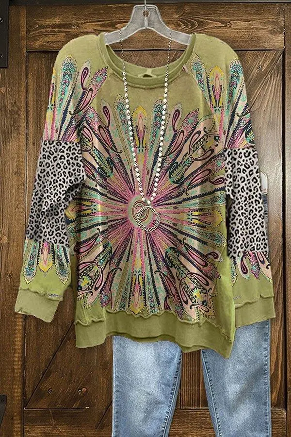 Leopard Floral Print Long Sleeve Sweatshirt