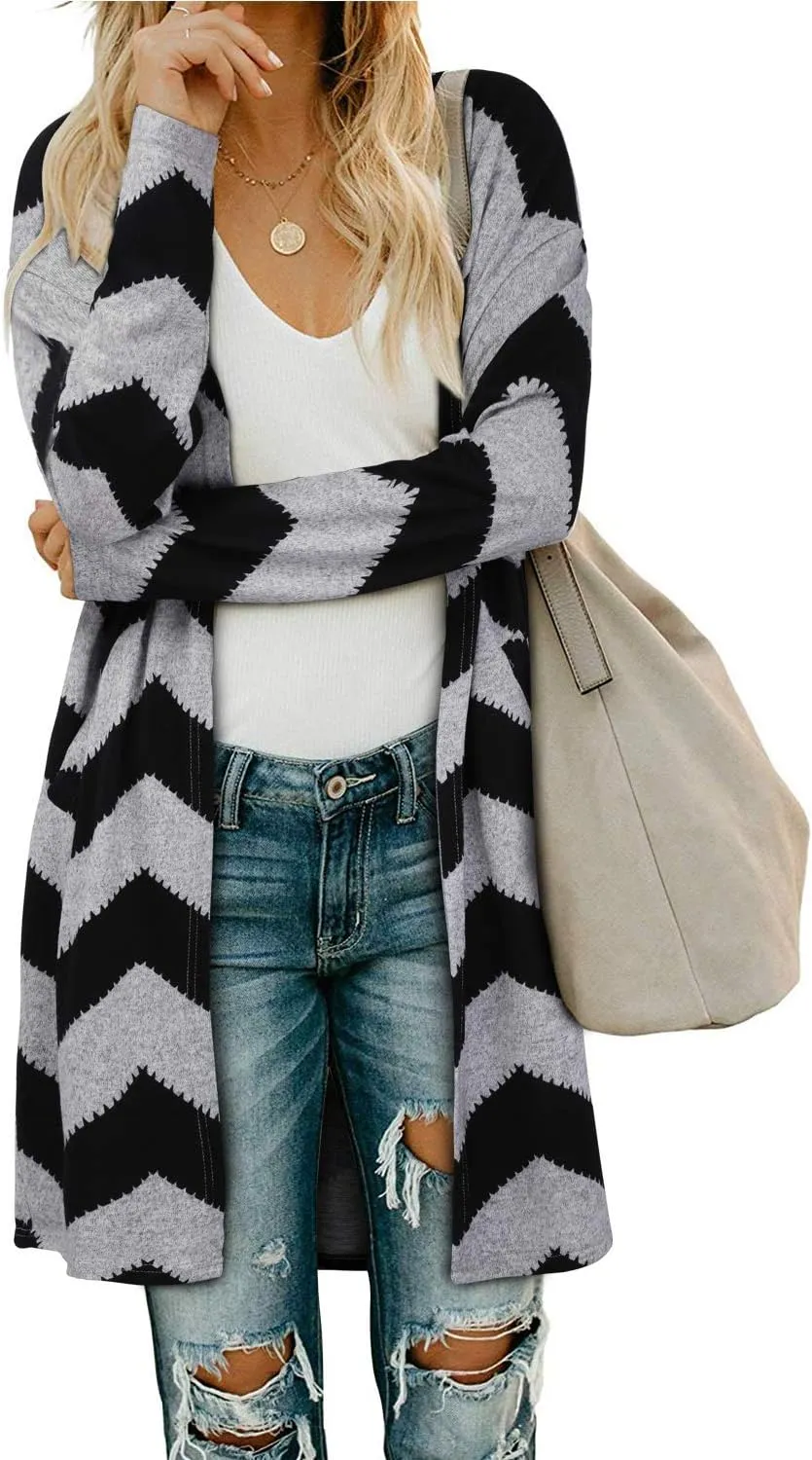 Women's Open Front Cardigan Shirt with Pockets Long Sleeve Lightweight Coat