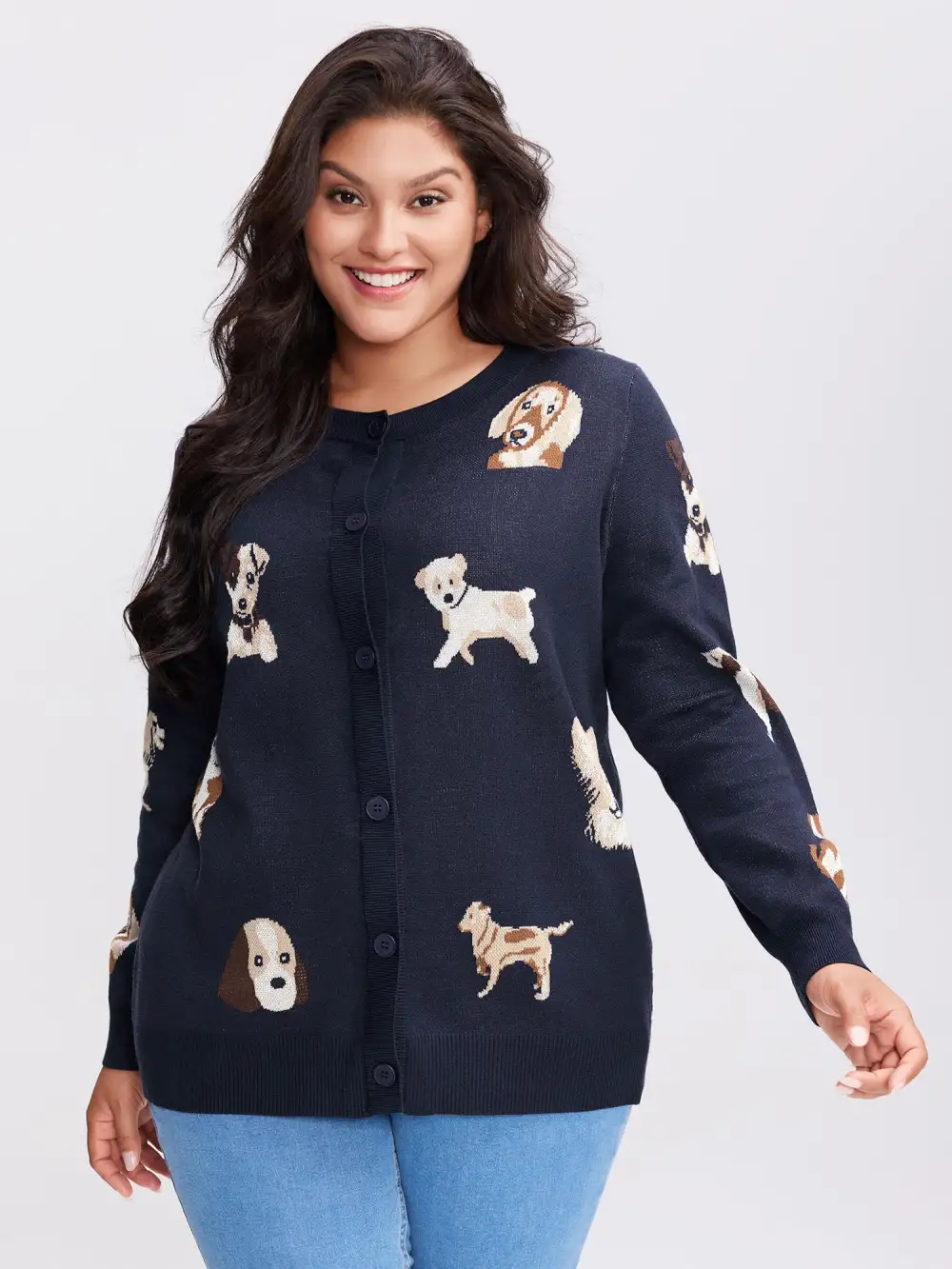 Supersoft Puppy Pattern Button Knit Cardigan