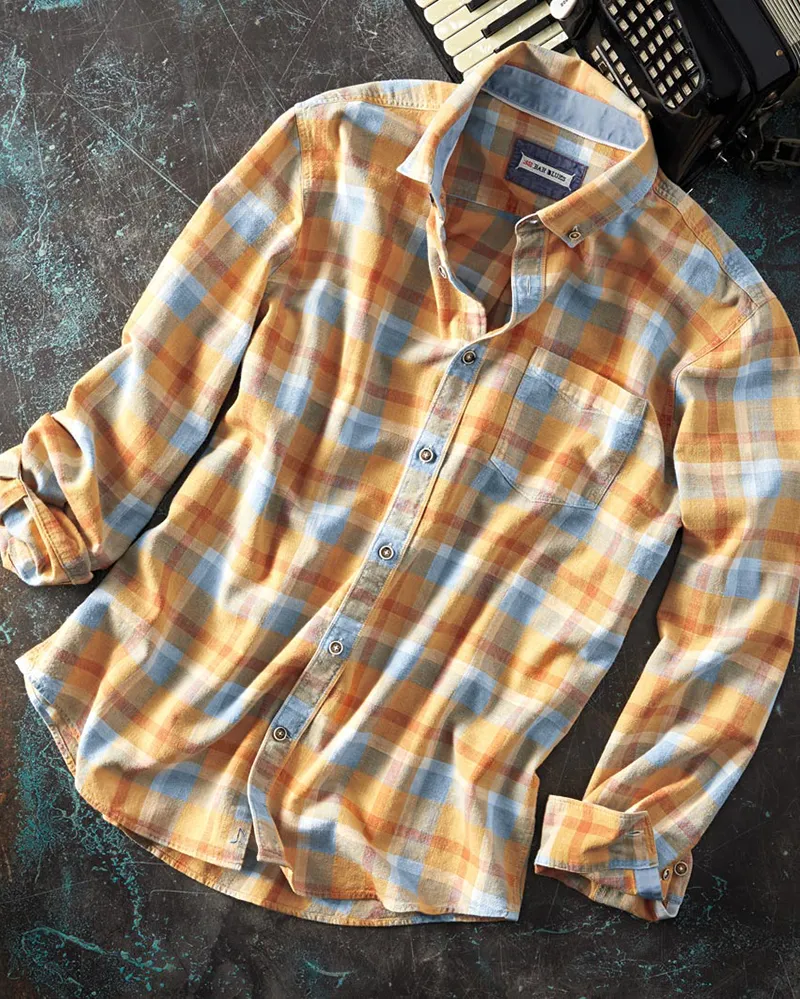 Men's casual contrast plaid shirt