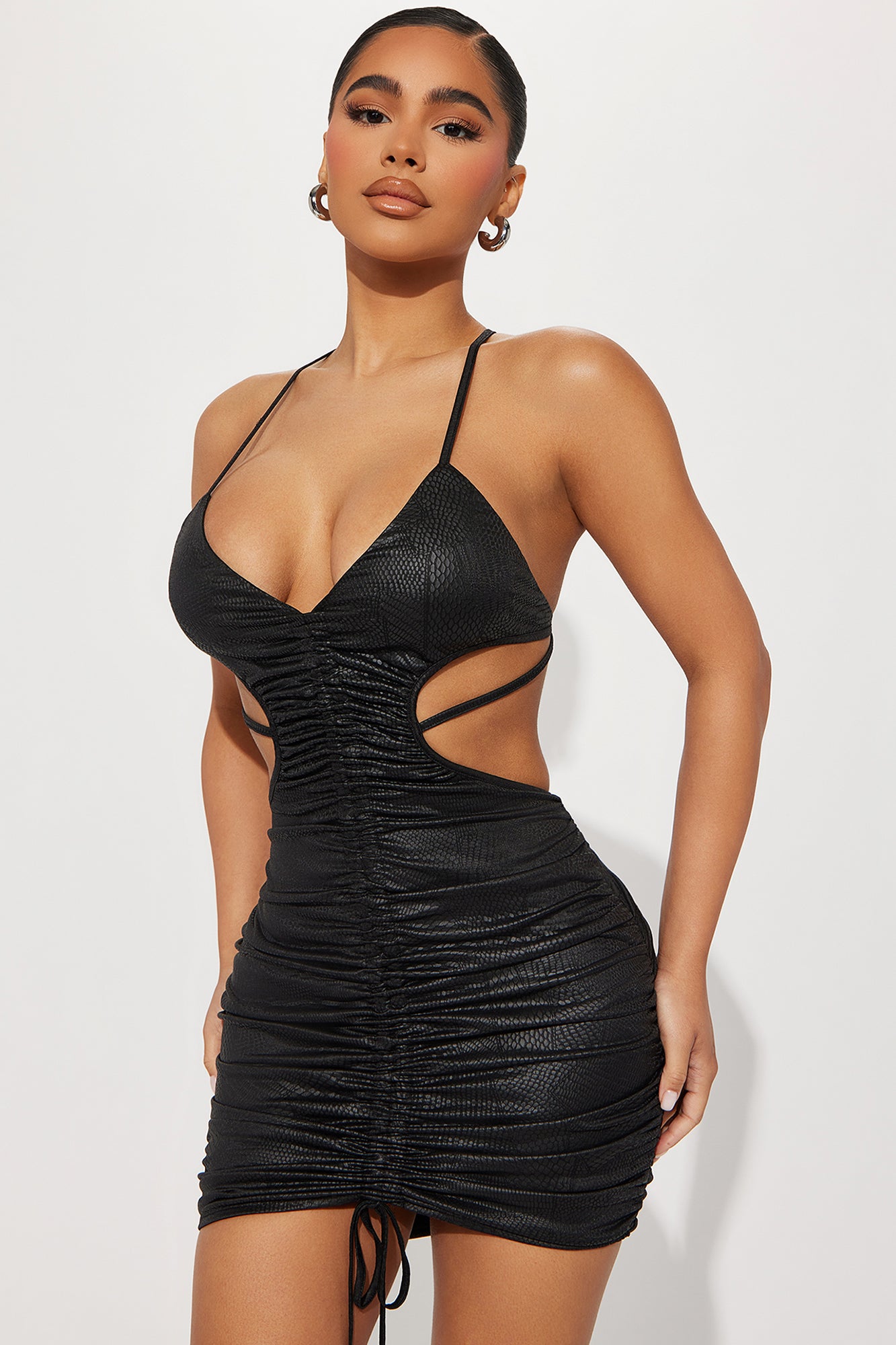 Charlize Ruched Mini Dress - Black