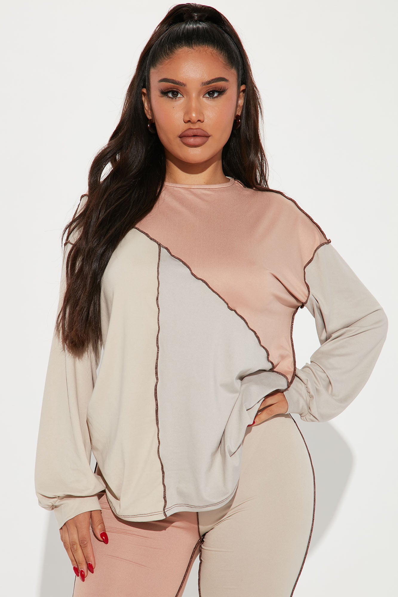 No Drama Colorblock Legging Set - Taupe/combo