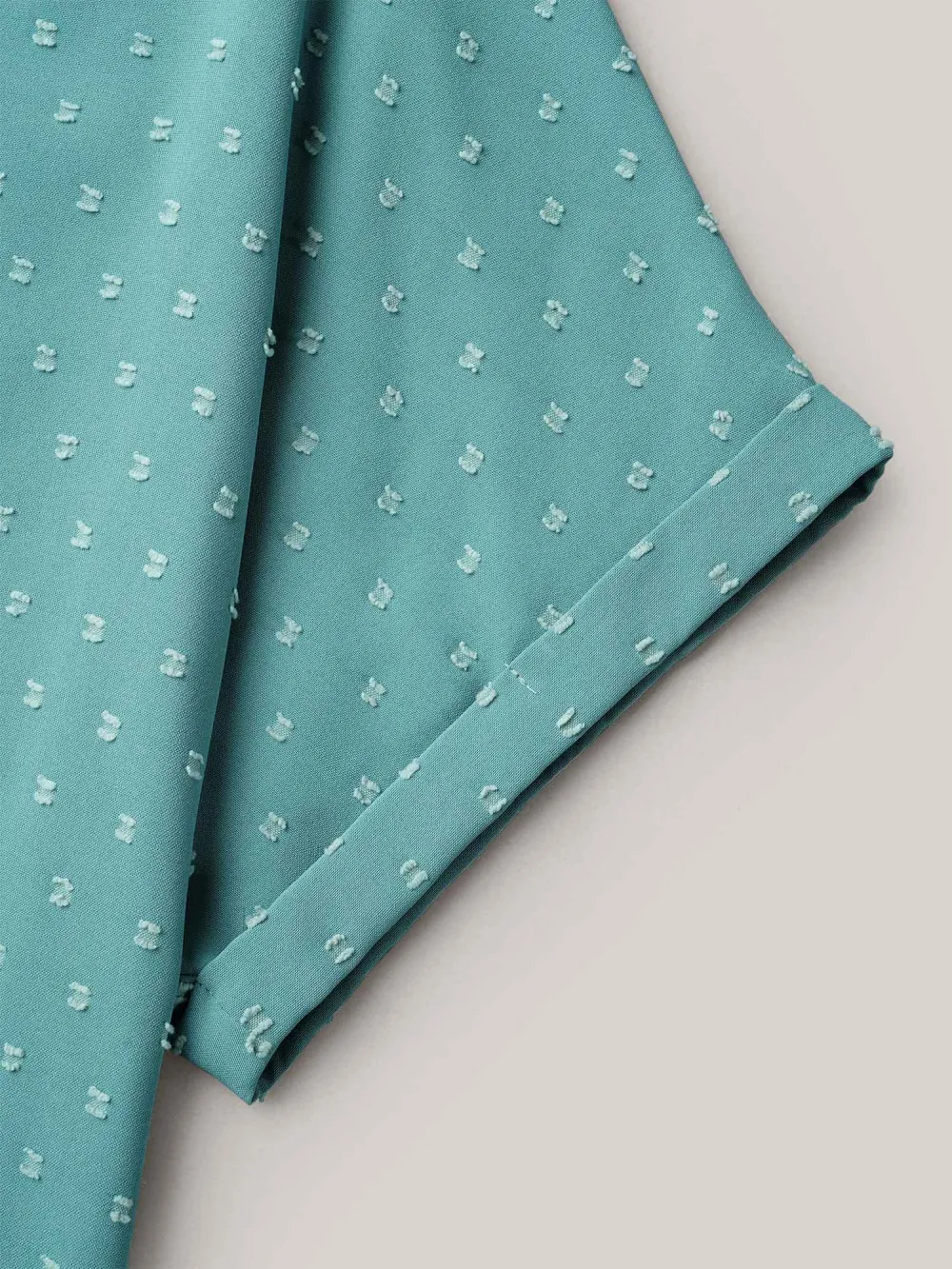 Back-Button Textured V-Neck Shirt