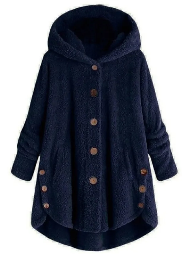 Women's Teddy Coat Fleece Sherpa Jacket with Hood Teddy Bear Jacket Windproof Warm Winter Coat Comtemporary Stylish Plush Jacket Long Sleeve Leopard Black Pink Wine