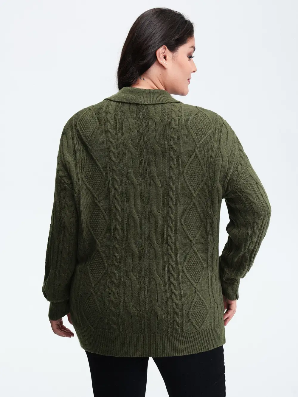 Cable Knit Polo Collar Pullover