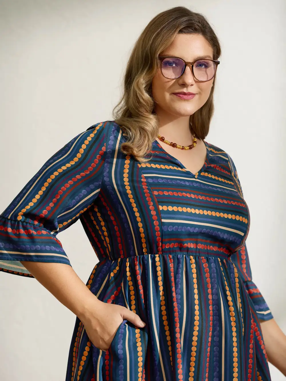 Colorful Stripes Stretchy Waist Midi Dress