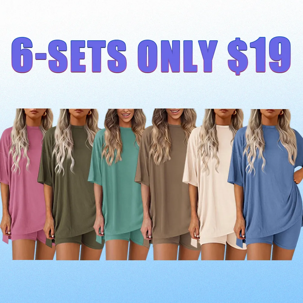 Women’s Oversized Lounge Set-Breathable Crewneck Top & Pocket Shorts