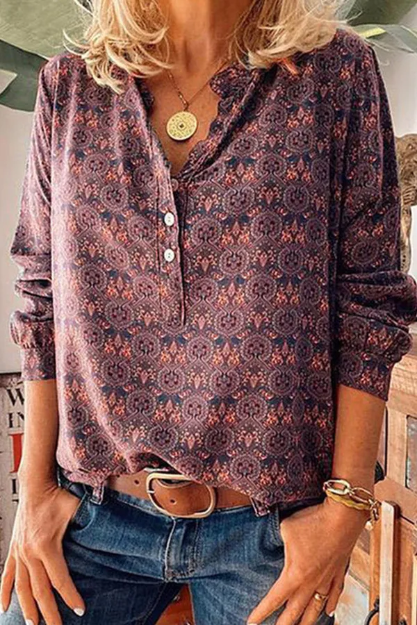 Vintage Floral Print Loose Top