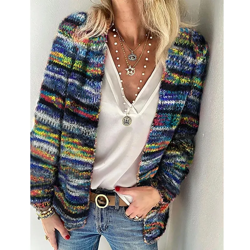 Casual Color-block Striped Sweater Cardigan