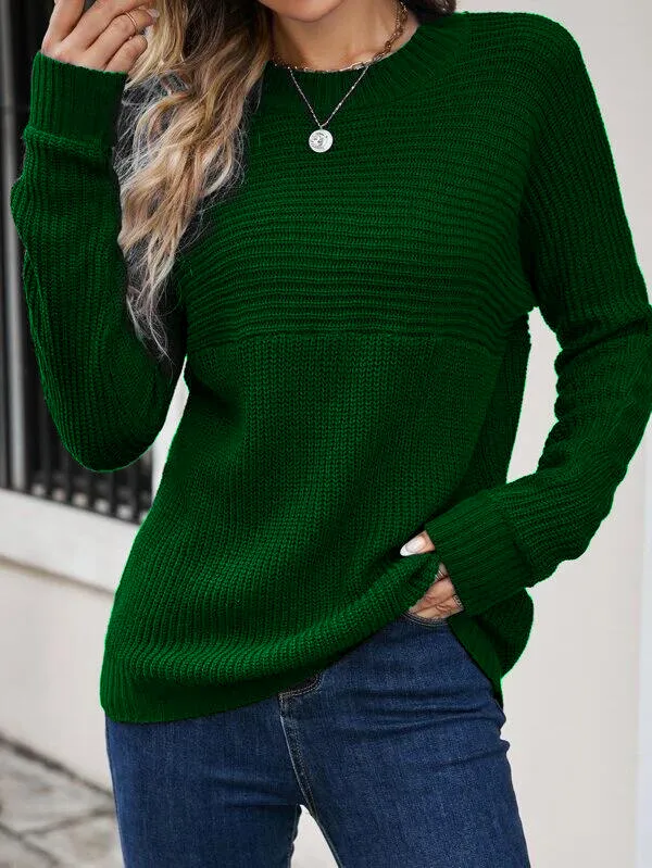 Elegant Round Neck Cotton Long Sleeve Sweater