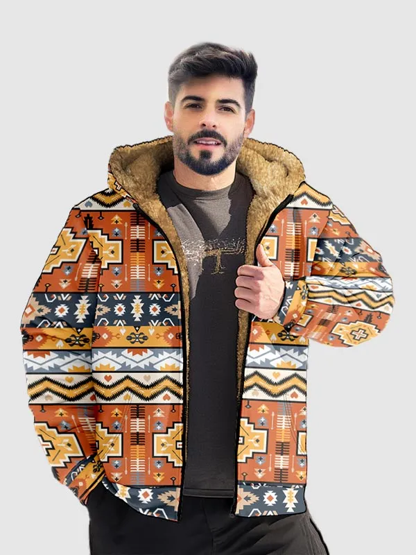 Men's Retro Ethnic Fleece Zipper Casual Printed Hoodie Jacket