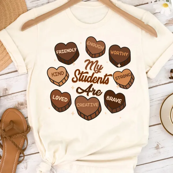 My Black Student Are Enough Worthy Strong Brave Creative Loved Kind Friendly Printed Round Neck Short Sleeve T-Shirt