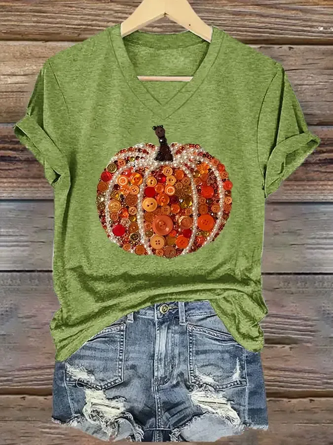 Women's Autumn Pumpkin Print Casual T-shirt