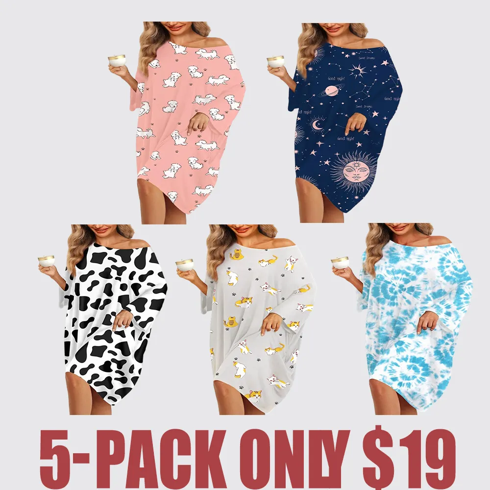 Women's Bamboo Sleep Shirt with Pocket – Soft Short Sleeve Nightgown, Oversized Loungewear, XS-5XL