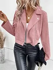 Women's Casual Jacket Comfortable Breathable Pocket Elegant Casual Plain Vacation Street Casual Daily Wear Open Front Short Turndown Regular Fit Long Sleeve Outerwear Pink Red Green Spring Fall