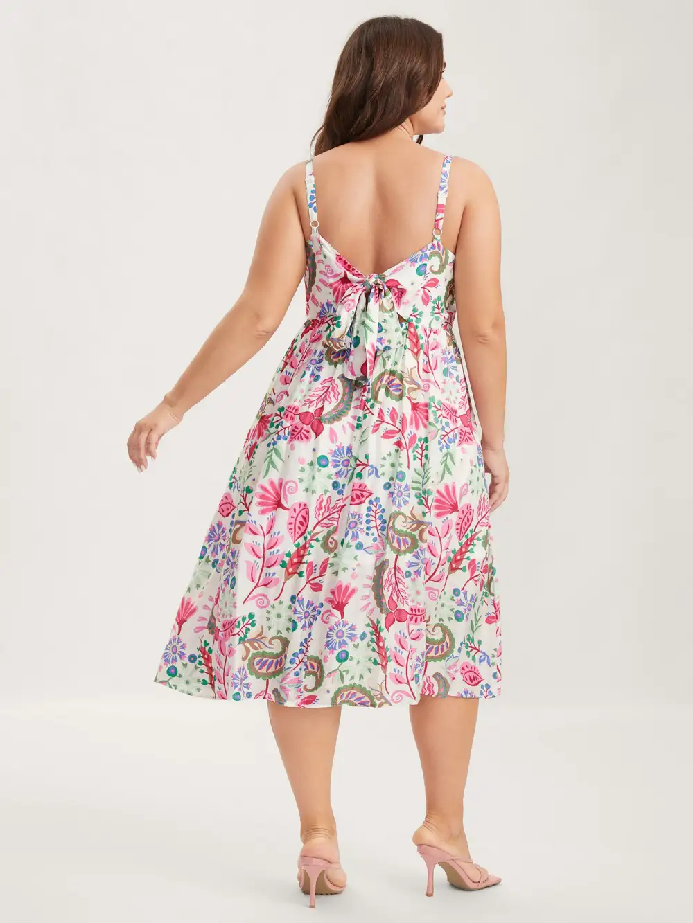 Backless Bow Paisley Print Cami Midi Dress