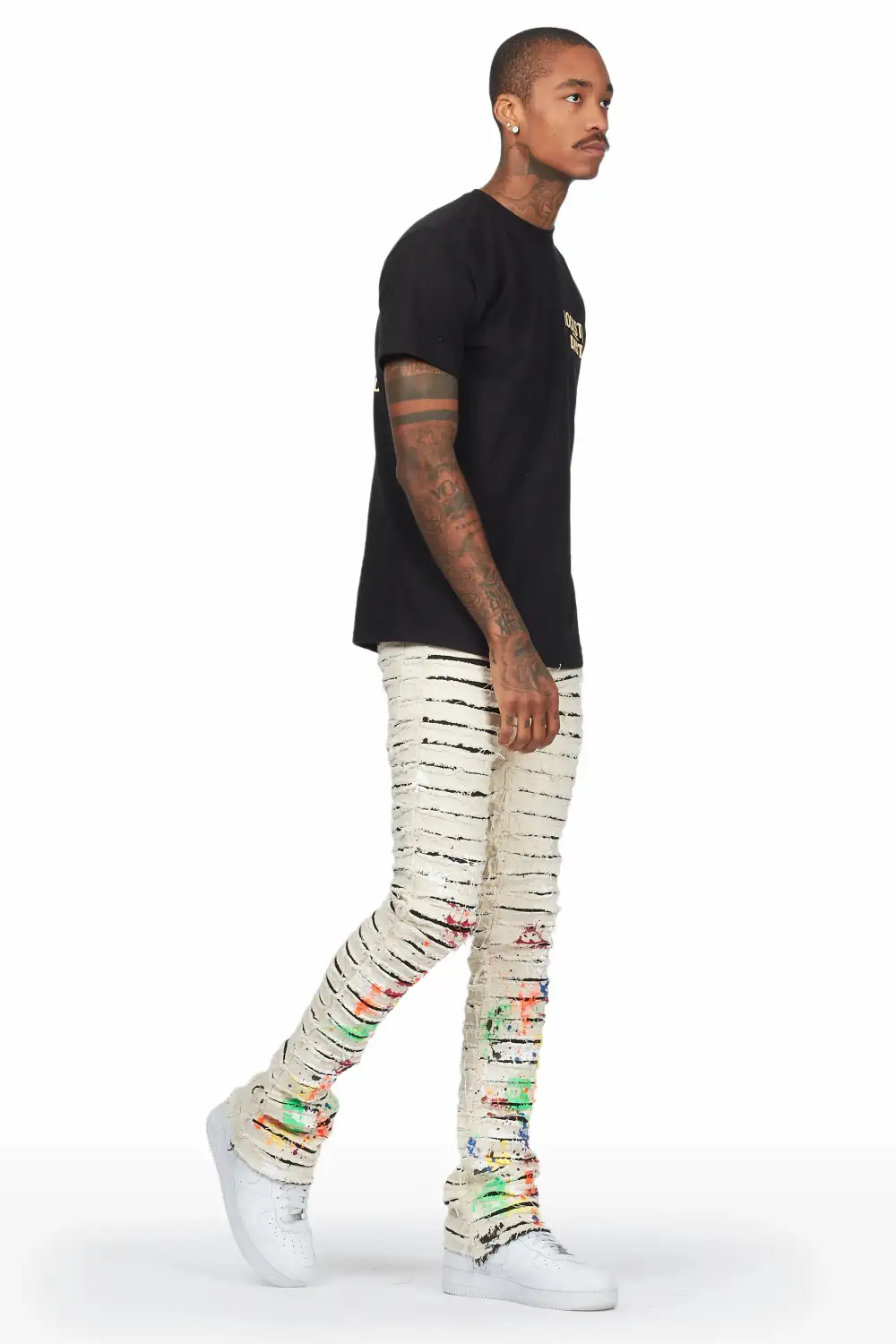 Naman Beige Painter Stacked Flare Jean