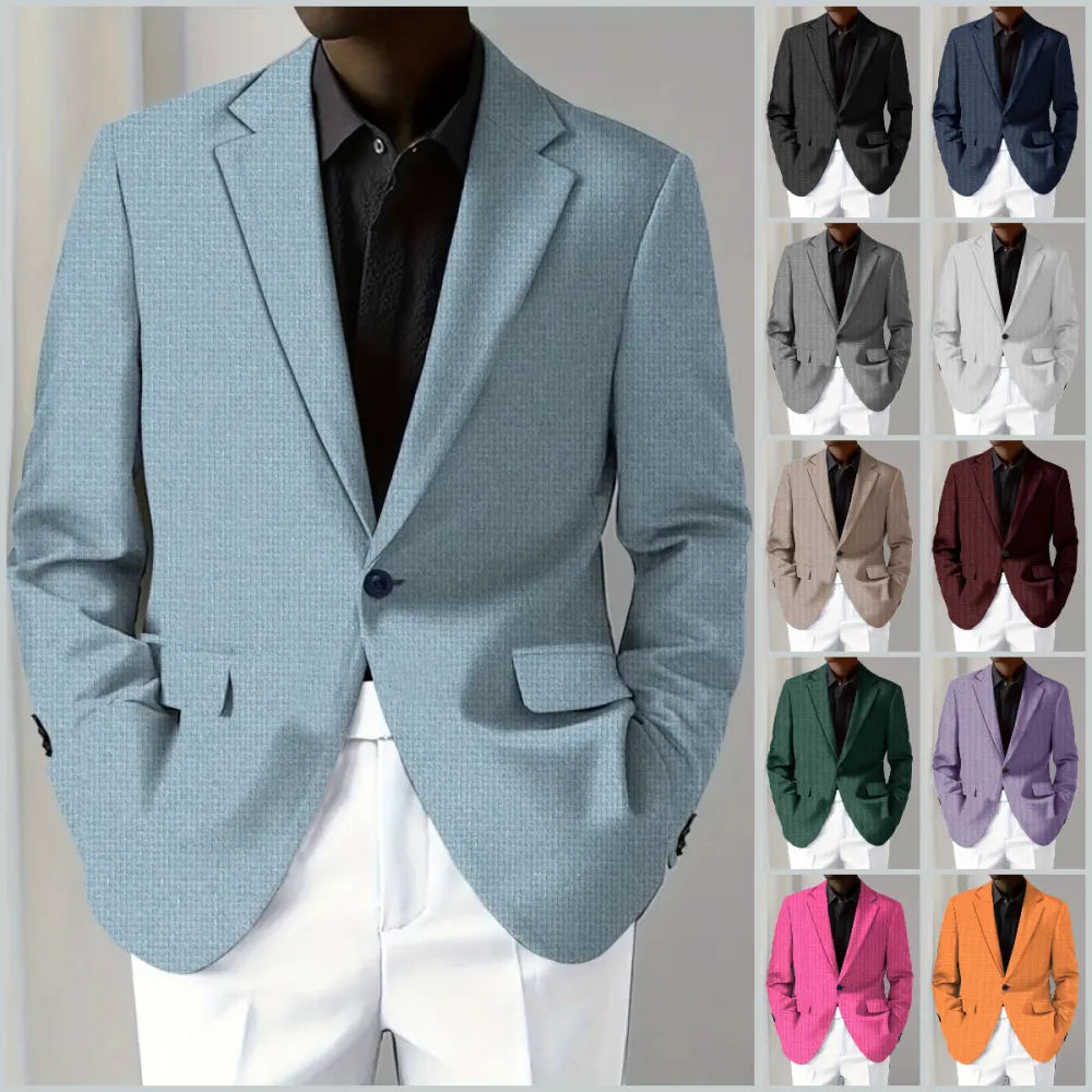Men's Casual Solid Notch Lapel One Button Blazer