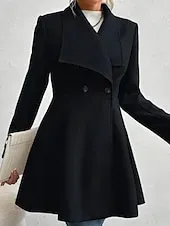 Women's Coat Warm Comfortable Pocket Buttons Fashion Plain Outdoor Vacation Double Breasted Long Turndown Regular Fit Long Sleeve Outerwear Black Red Camel Fall Winter