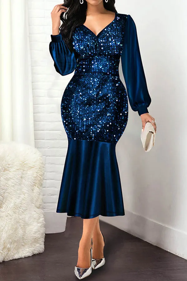 Sequined Stylish Fishnet Midi Dress