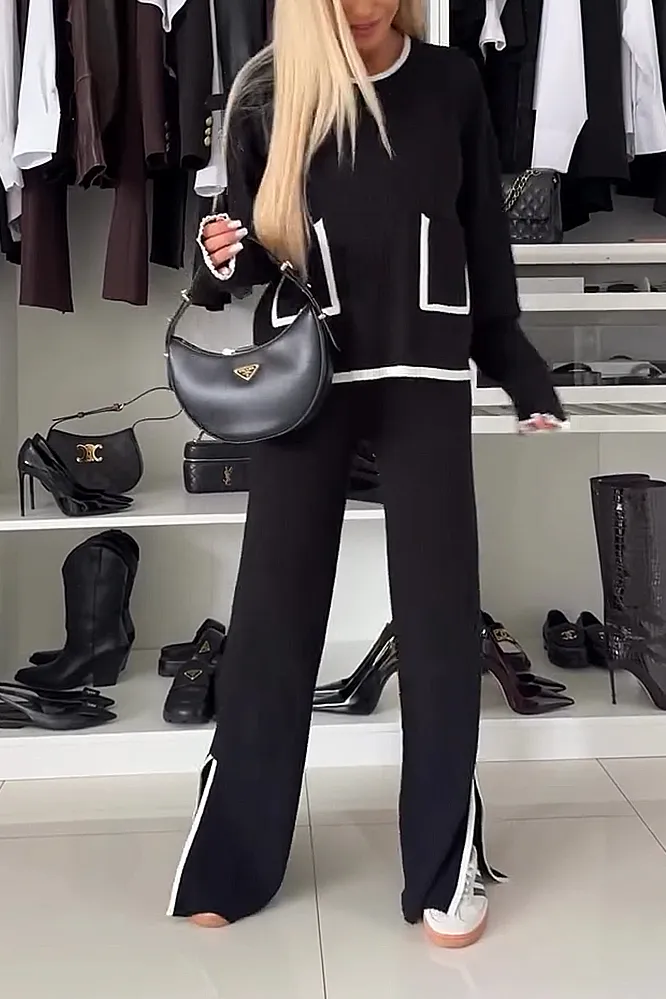 Women's two-piece contrasting casual top and pants set
