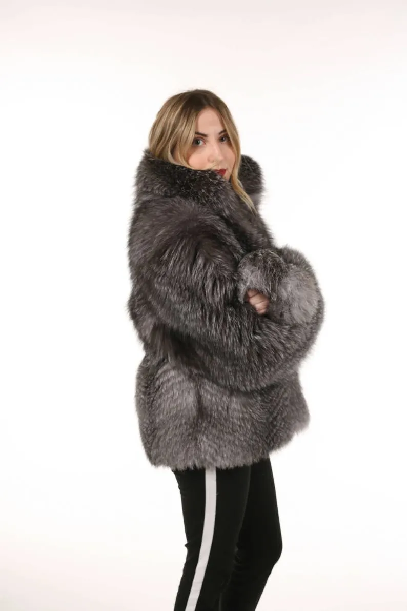Blue frost Fur Waist Length Jacket