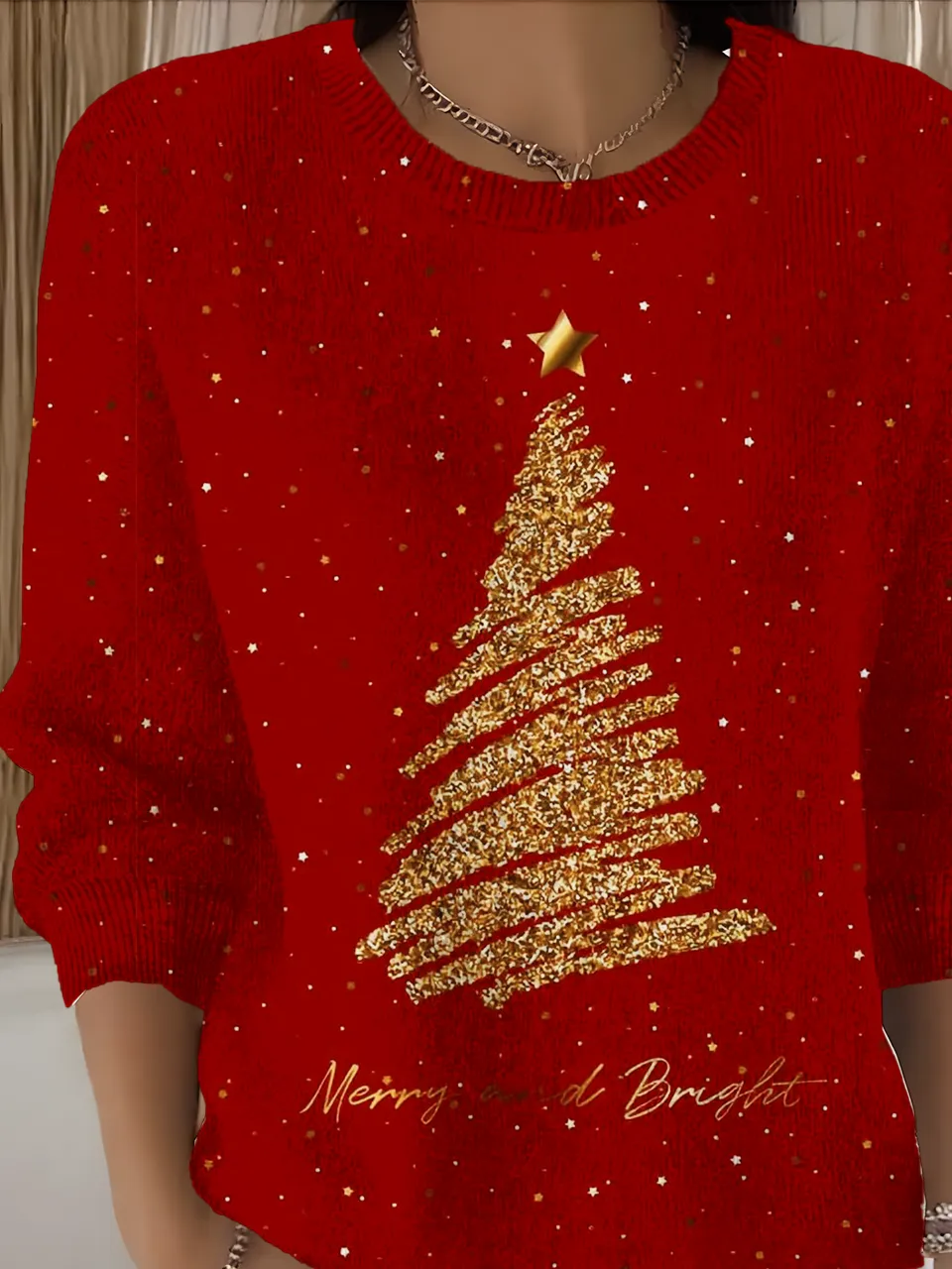 Women's Pullover Sweater Autumn and Winter Christmas Holiday Pattern Top