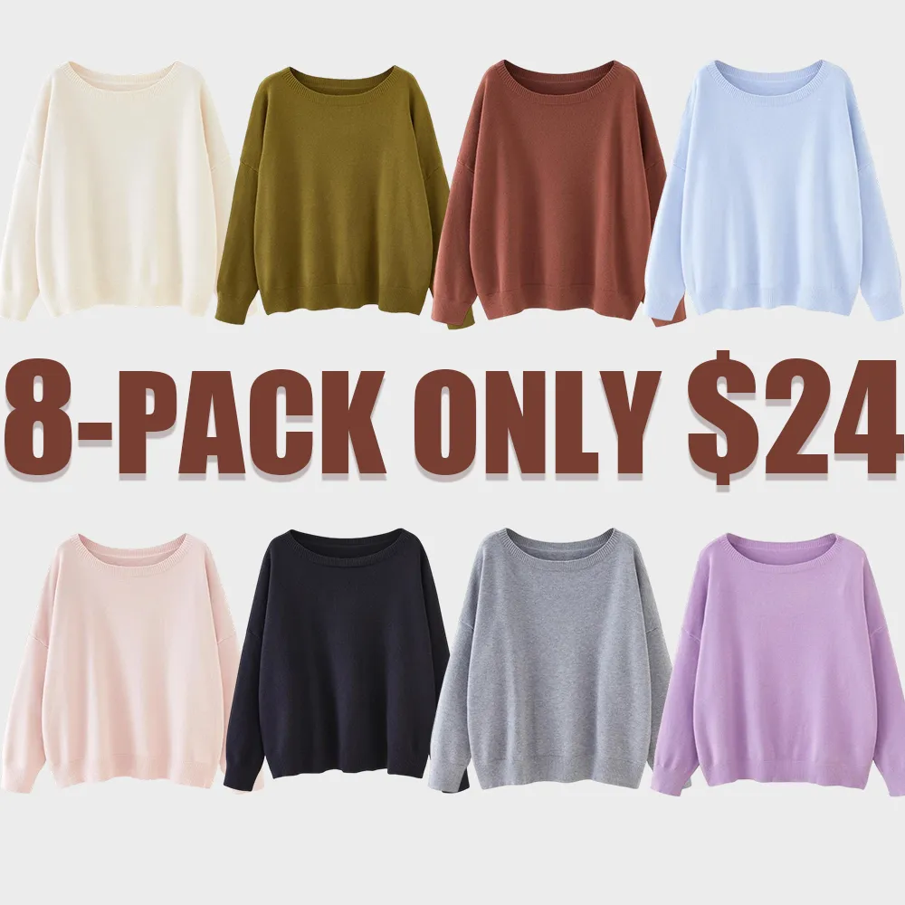 Women's Plain Scoop Neck Drop Shoulder Knit Sweater (Fall/Winter)