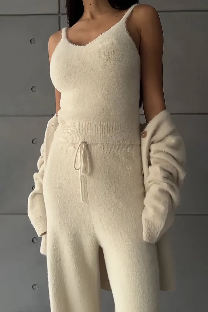 Women's Solid Color Warm Tank Top Pants 3-Piece Set Pants