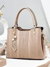 Women's Burgundy Handbag with Embossed Pattern and Pearl Leaf Charm – Stylish Shoulder and Tote Bag for Office, Daily, and Evening Use