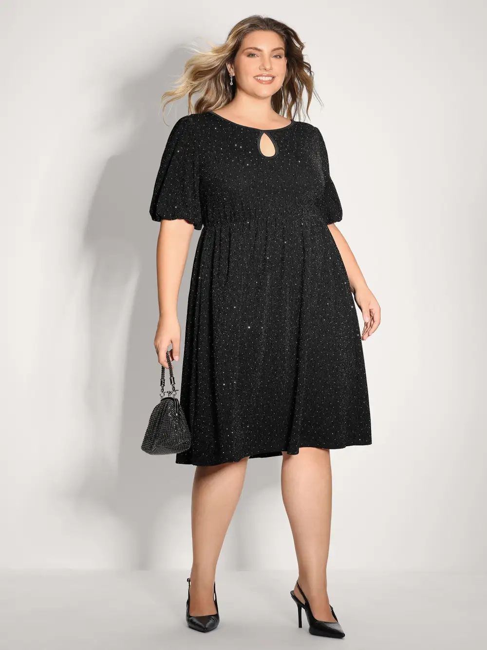 Bowknot Rhinestone Pockets Midi Dress