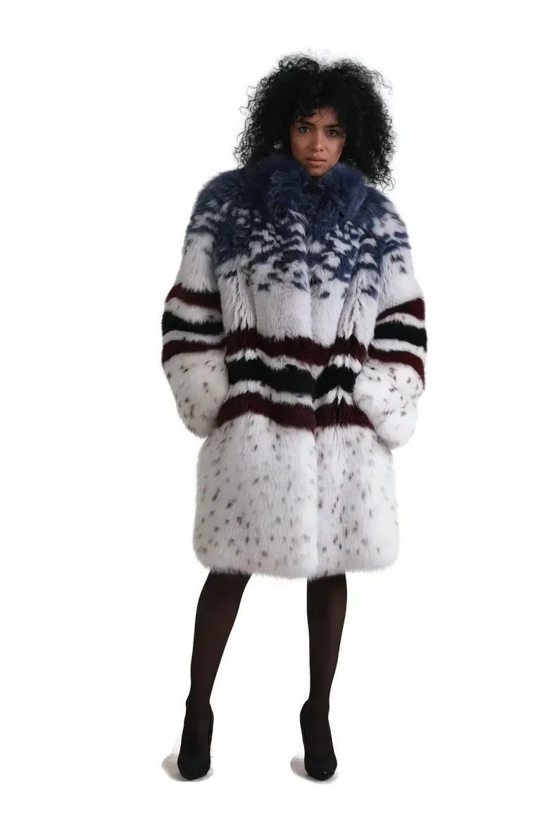 Multicolored  Fox Fur coat