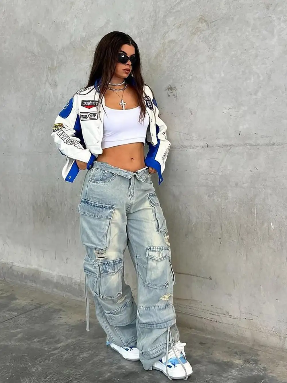 Washed Multi-pocket Work Cargo Jeans - 1830