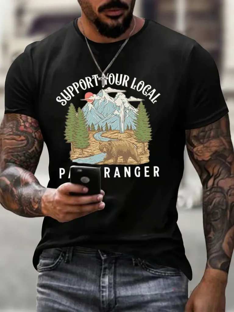 Men'S T-Shirt Pure Cotton Men'S Support Your Local Park Ranger Print T-Shirt