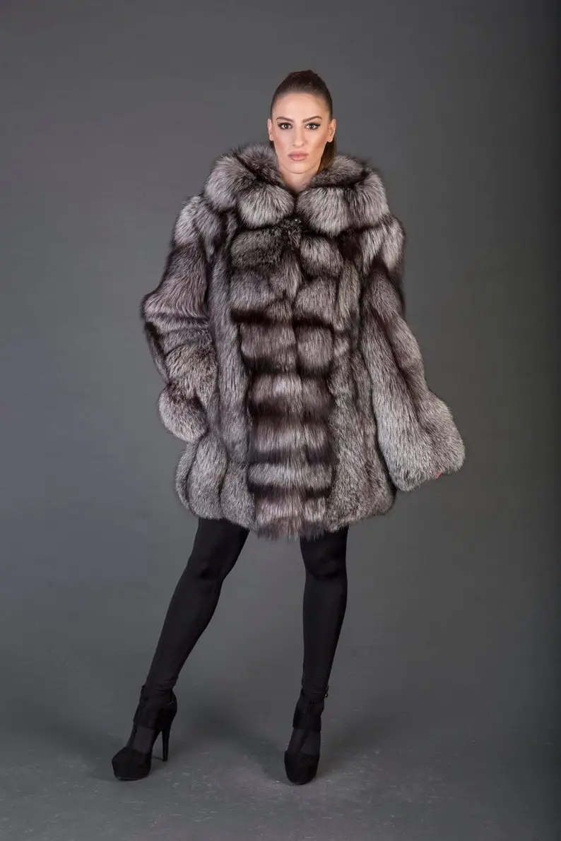 Silver Fox Fur Hooded Jacket