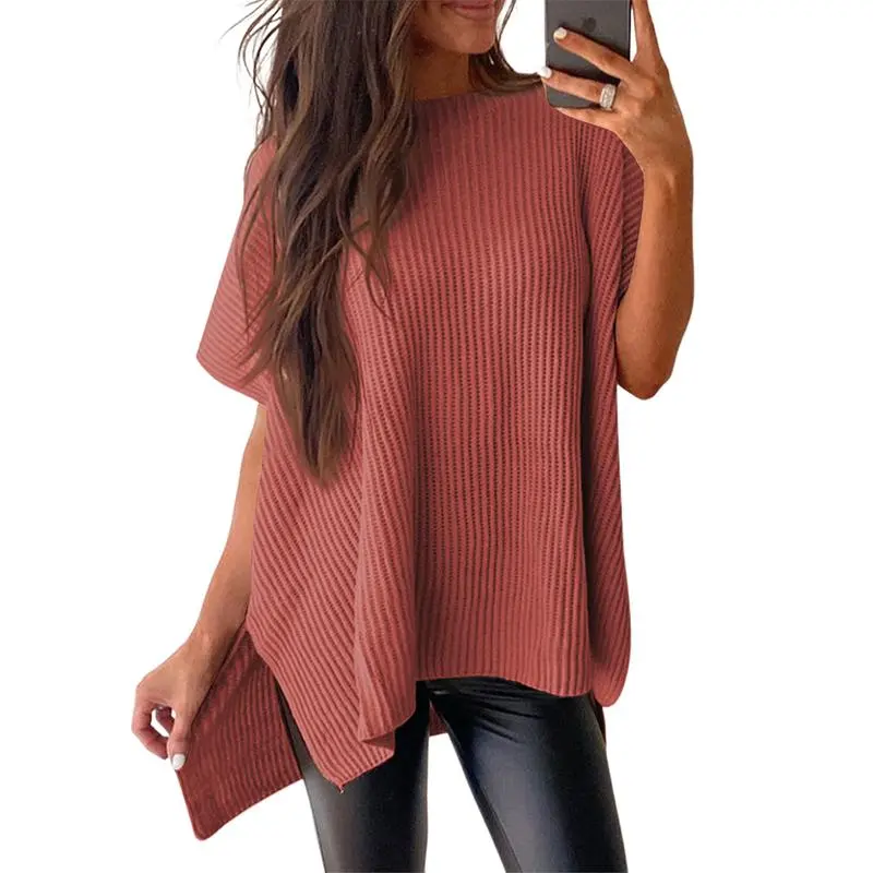 2025 Women's Oversized Knit Sweater – Short Sleeve Summer Pullover Top