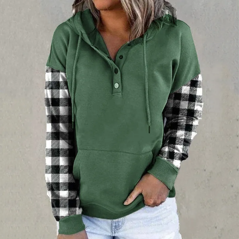 Casual Cotton Blends Checked/Plaid Hooded Regular Fit Sweatshirts