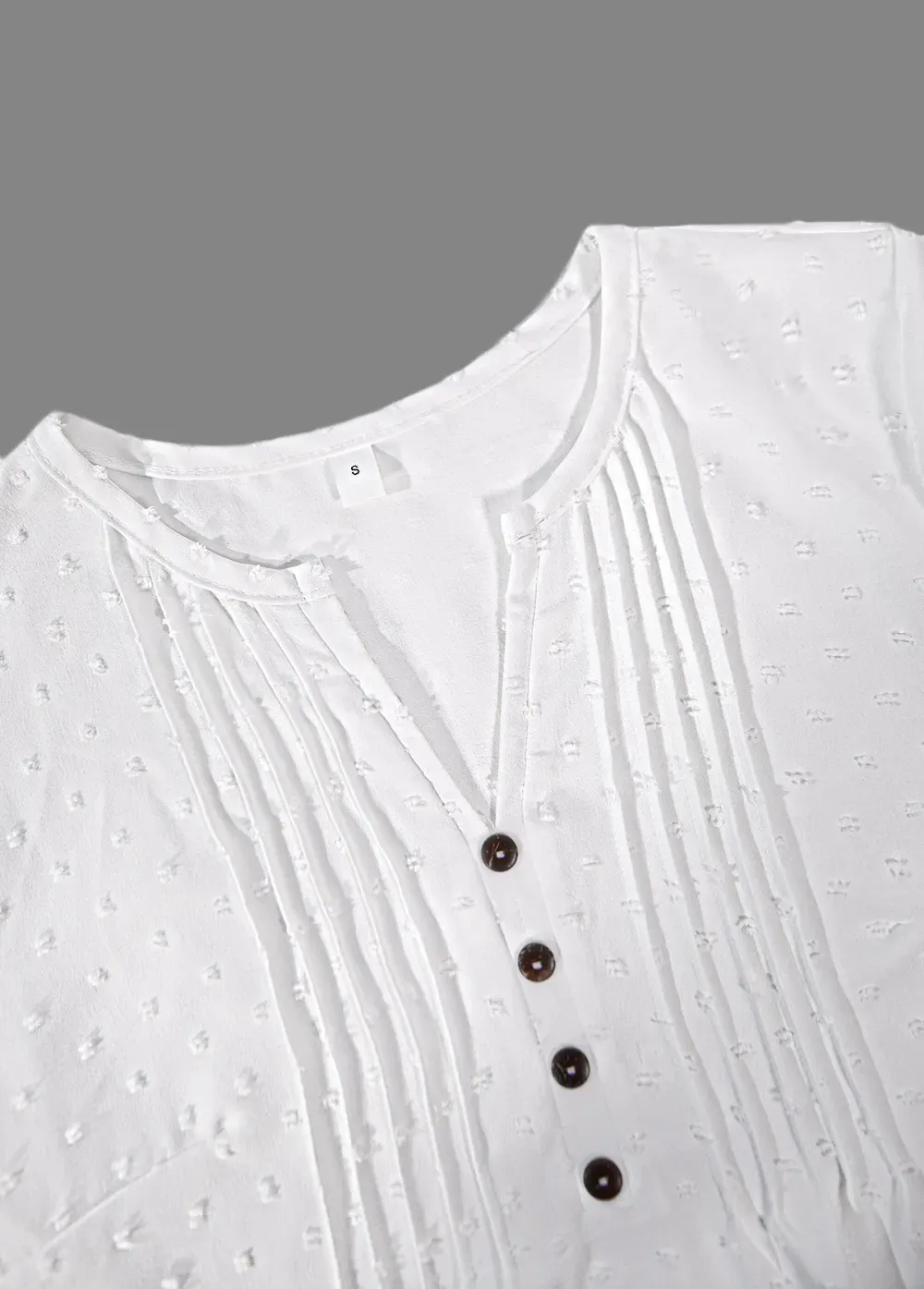 White Embroidery Short Sleeve Split Neck T Shirt