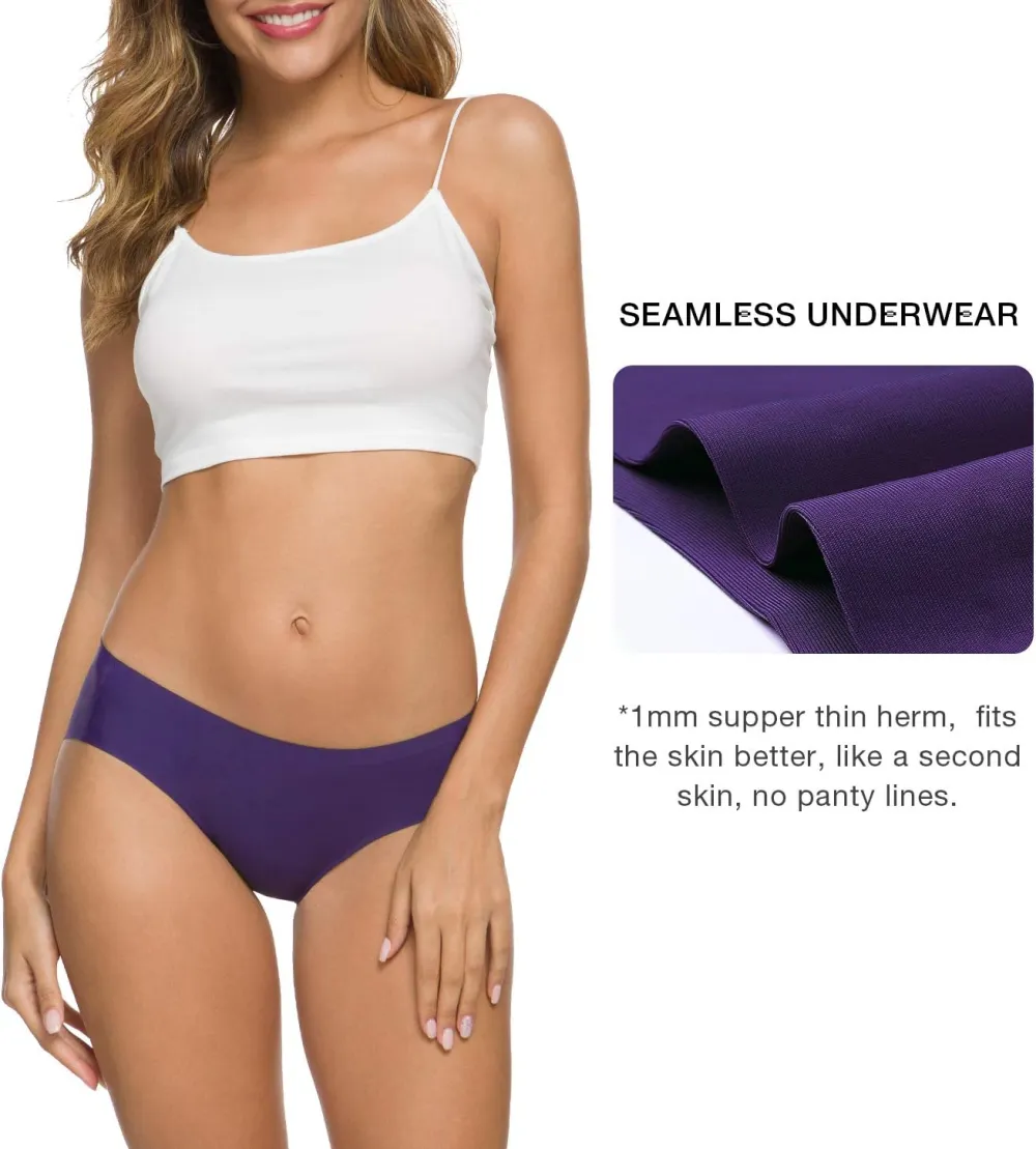 Women’s Seamless Hipster Underwear No Show Panties Soft Stretch Bikini Underwears Multi-Pack