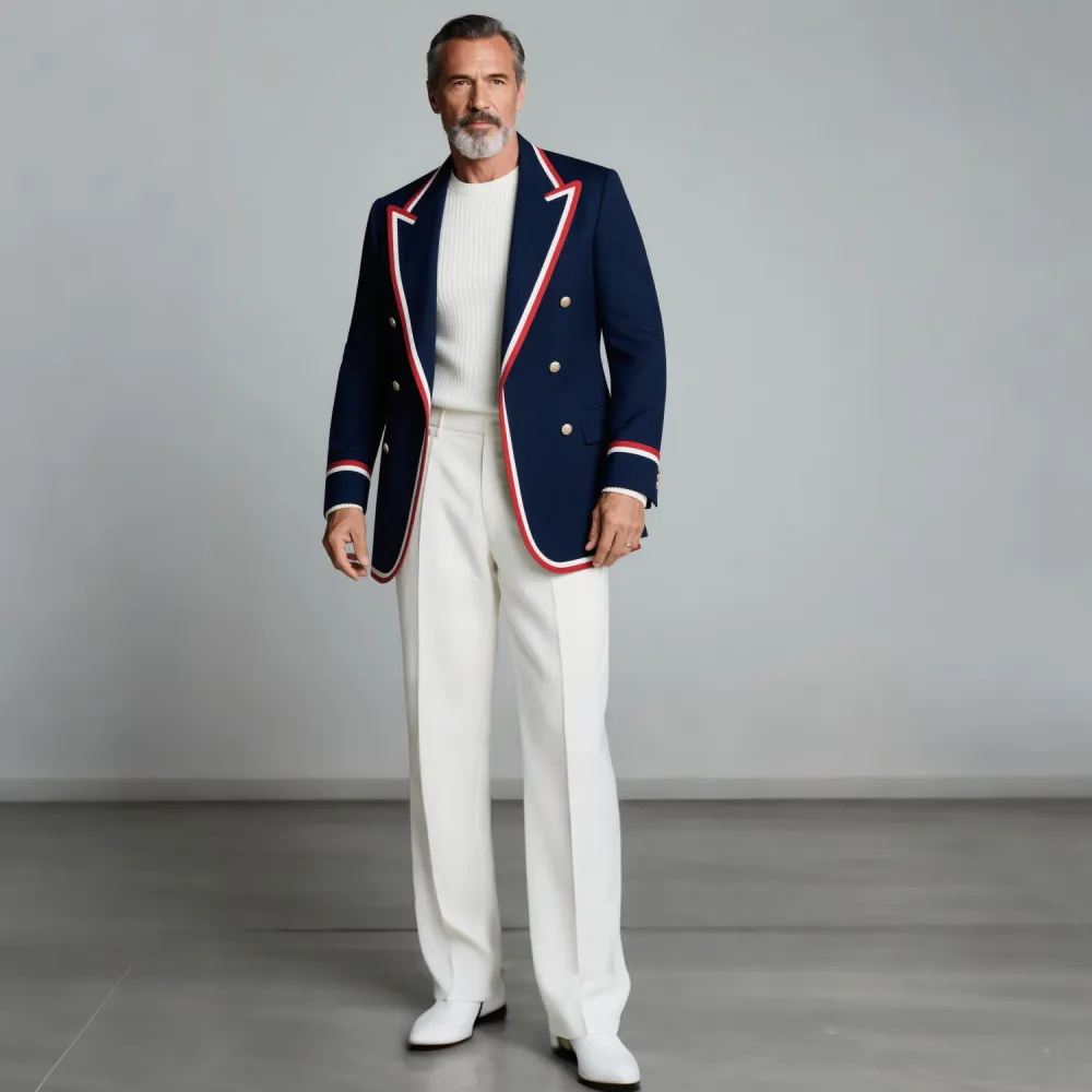 Men's Retro Peak Lapel Long Sleeve Double Breasted Contrast Striped Blazer