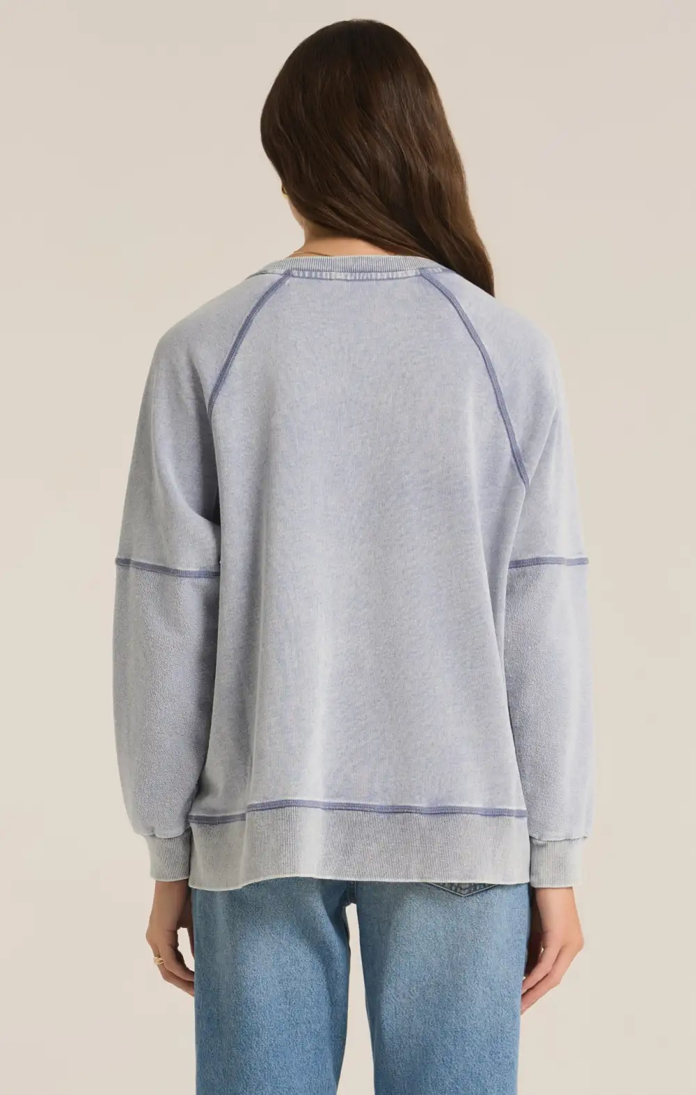 Easy V-Neck Knit Denim Sweatshirt