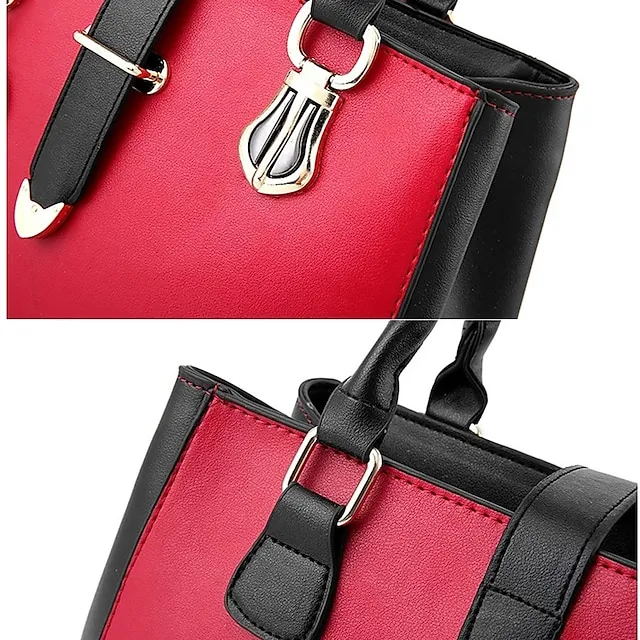 Women's Handbag Crossbody Bag Satchel Top Handle Bag PU Leather Daily Zipper Chain Solid Color Color Block Wine Black White