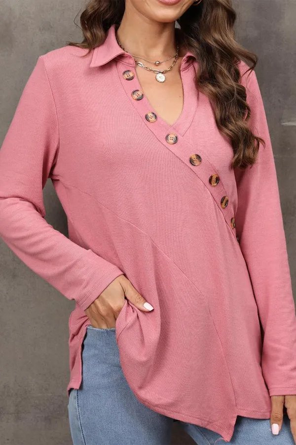Solid Button Detailed Irregular Top