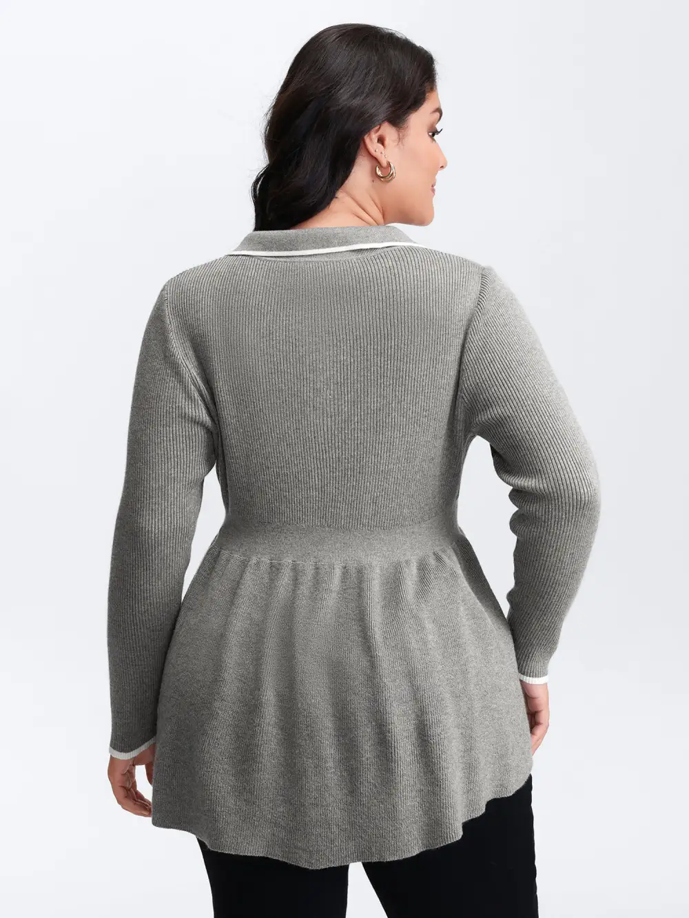 Polo Collar Cinched-Waist Flared Pullover