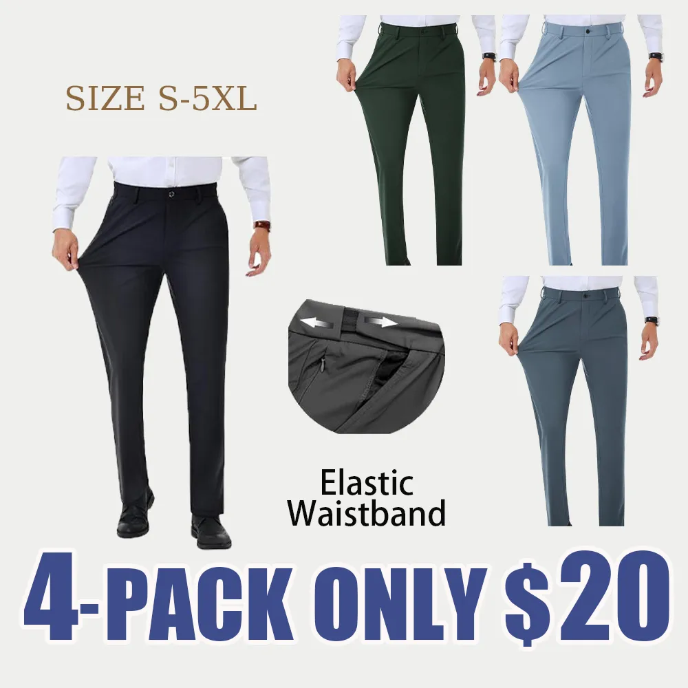 Men's Stretch Dress Pants No Iron Golf Pants Expandable Waist Flat Front Business Casual Pants